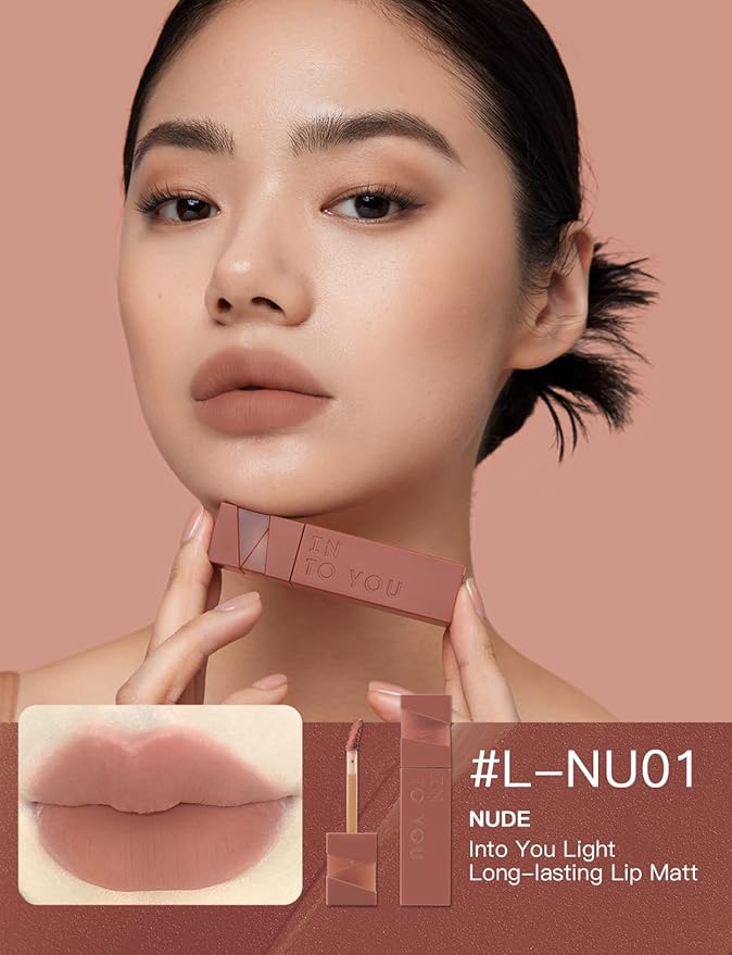 INTO YOU Matte Velvet Lip Stain Long Lasting Waterproof Lip Gloss Makeup Moisturizing Lipstick for Women(L-Nu01)