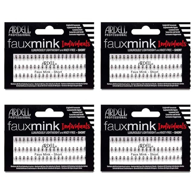 Ardell Faux Mink False Eyelashes, Individual Lashes Short, Black - Natural Look DIY Lash Clusters, Eyelash Extensions, 4 Pack