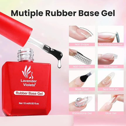 Lavender Violets 15ml Clear Rubber Base Gel Polish for Nails Thickening, Nail Strengthening Extension Sculpting Nail Glue Gel in a Bottle, Soak Off Long Lasting UV LED Builder Base Coat A105