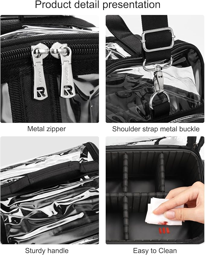 Makeup Brush Case, Clear Extra Large Cosmetic Organizer Holder Professional Makeup Artist Train Case with Adjustable Dividers&Strap Portable Makeup Brush Holder (02A-Black（XX Large）)