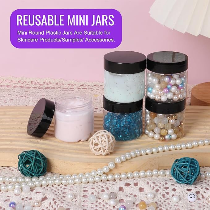 2 oz Plastic Jars with Lids 48Pack,Empty Small Plastic Jars with Lids for Storage, Round Clear for Cream,Lotion,Powder,Ointment(2fl.oz,set of 48)