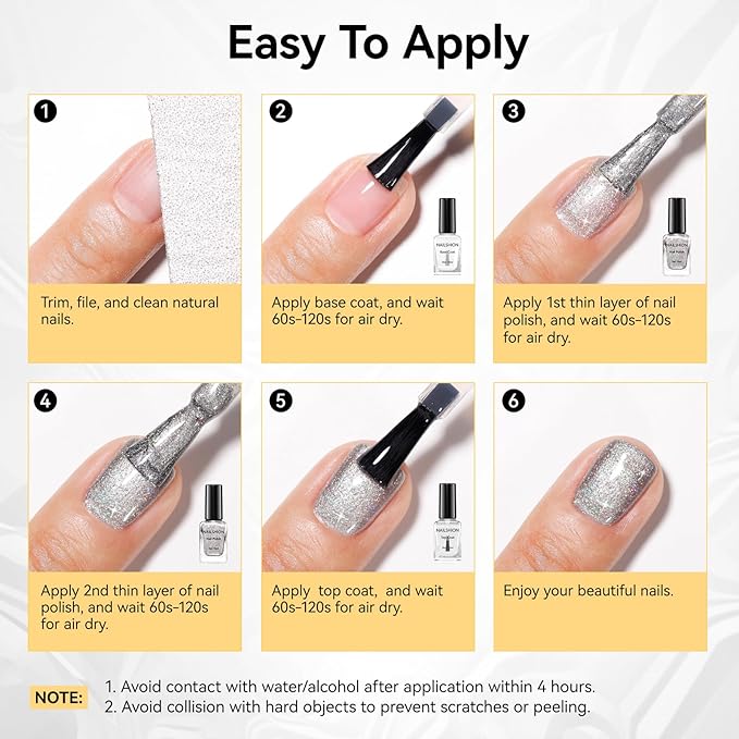 Silver Sparkle Nail Polish Oil-Based Glitter Rainbow Sparkly Regular Nail Polish Fast Air Dry Nail Lacquer Vegan Toe Fingernail Polish Nails Art DIY Home Travel Manicure Gift for Girls Women