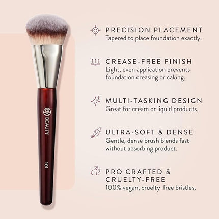 BK BEAUTY BRUSHES - 101 CONTOURED FOUNDATION BRUSH - Contoured Foundation Brush - Foundation Makeup Brushes - Face Brush For Liquid Or Cream Foundations
