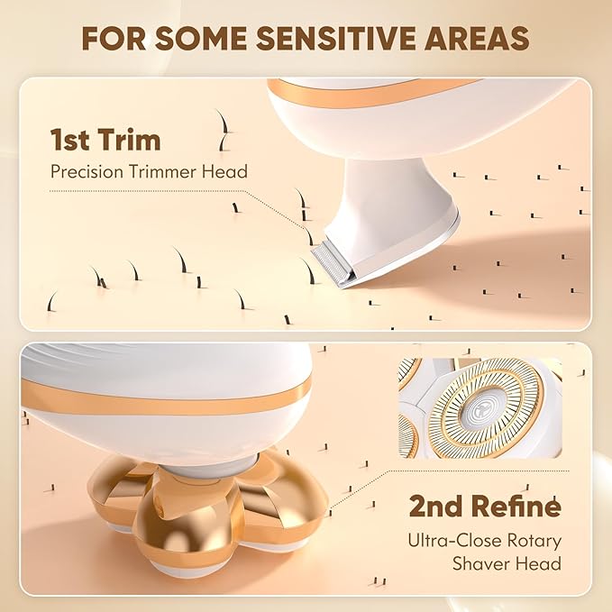 Electric Razors for Women - Upgraded Magnetic Electric Shaver for Women, Cordless Painless Hair Remover for Legs Bikini Face, Lady Trimmer for Sensitive Skin, Detachable and Waterproof, Gold