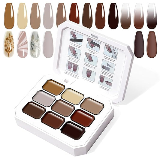 Gradient Painting Gel, 9 Colors Ombre Gel Nail Polish for Cream Brown Color Pigment Pat Aura Nails French Manicure Soak Off UV Long-lasting Home Salon DIY Nail Art Coconut Latte 1