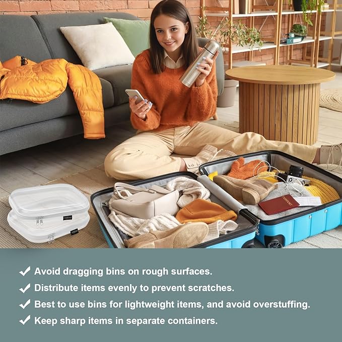 Hard Sided Clear Zipper Case for Storage- Professional-Grade Plastic Clear Zipper Pencil Case,Toy Storage Bins, Toiletry Pouch, Travel Organizer, Cosmetic Bag（White,2 Pack, M）