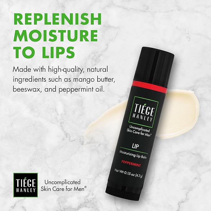 Tiege Hanley Hydrating Lip Balm, Peppermint - Moisturizing Lip Care Treatment Products for Dry & Cracked Lips - Hidratante de Labios