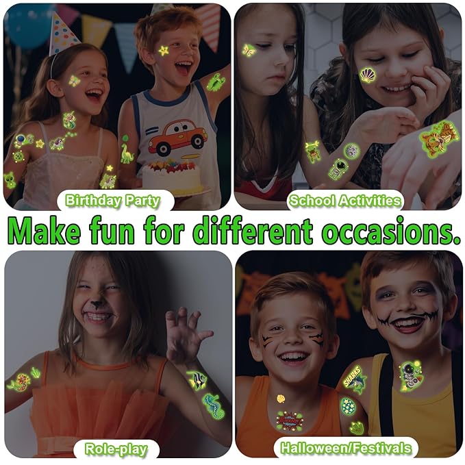 180 PCS Glow in The Dark Temporary Tattoos for Kids Boys Girls Luminous Truck Mermaid Unicorn Dinosaur Shark Animal Space Fake Tattoo Stickers for School Show Birthdays Halloween Party Supplies