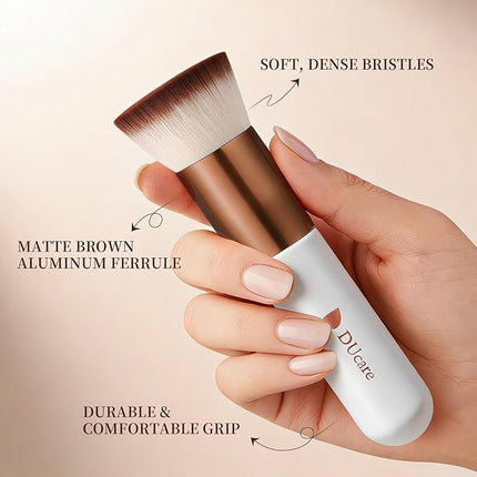 DUcare Foundation Brush,Flat Top Kabuki Brush Synthetic Professional Makeup Brush Liquid Blending Mineral Powder Buffing Stippling Makeup Tools, Rose Golden/White