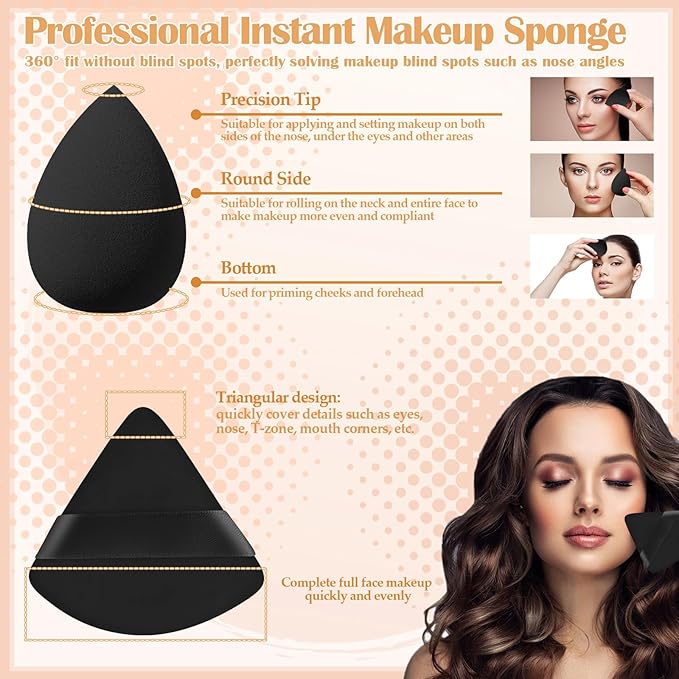 6Pcs Foundation Brush for Liquid Makeup,Liquid Foundation Brush with Makeup Sponge and Powder Puff for Foundation, Powder, Blush, and Concealer(Black)