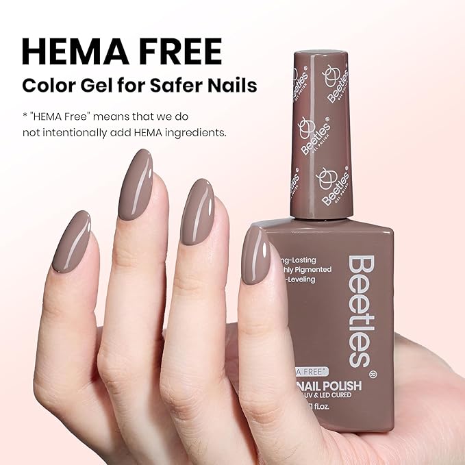 Beetles Brown Gel Nail Polish - 15ML Hema-Free Grey Brown Color Nail Polish Long-Lasting High Gloss Soak Off Latte Routine Uv Gel Polish Color Bottle Salon 0.51 Fl Oz