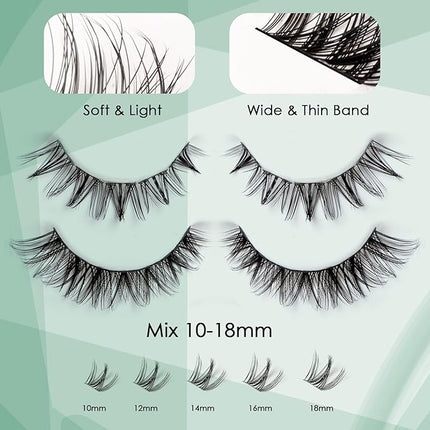 Lash Clusters 154pcs Lashes 10-18mm Eyelash Clusters Kit Natural Eyelashes DIY Cluster Eyelash Extensions Thin Band Cluster Lashes False Eyelashes Lash Extension Kit wth Bond & Seal & Remover-M34+M31