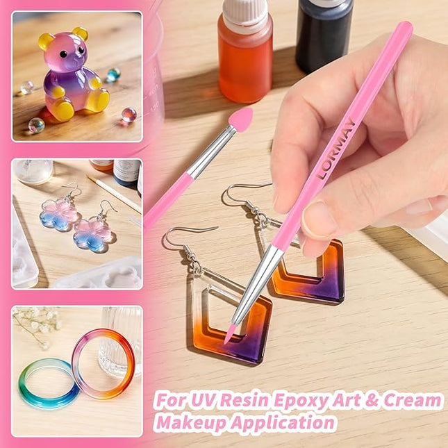 LORMAY 7 Pcs Silicone Brush Applicator Kit for UV Resin Epoxy Art Crafting and Cream Makeup Products (Pink)