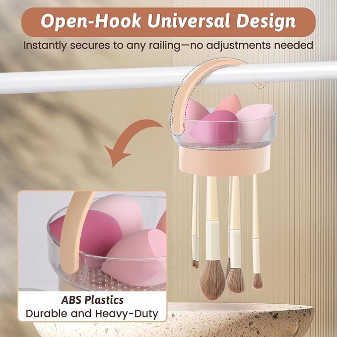 Makeup Brush Cleaner Bowl, 3 in 1 Makeup Brush Cleaner Mat and Dryer, Waterproof Makeup Brush and Sponge Cleaner with Lid (Khaki)