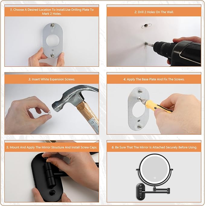 1X/30X Wall Mounted Makeup Mirror with Light, 8" Rechargeable Double-Sided Magnifying Mirror, Vanity Mirror Dimmable 3 Color Light, 360° Extension Rotation Foldable 14.5 Inch Arm, Black