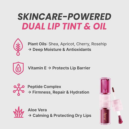 Epielle Herg Dual Lip Tint & Oil Pinot Noir & Bubble Berry, Double-Ended 2-in-1 Korean Lip Tint & Lip Plumper, Long-Lasting, Stocking Stuffers