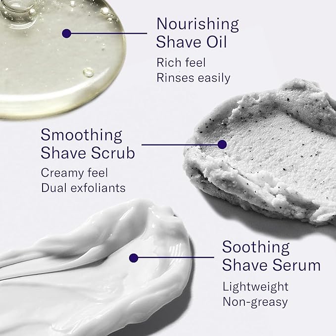 Flamingo 3-Step Shaving Set for Women - Smoothing Prep Scrub, Nourishing Shave Oil, and Soothing Post Shaving Serum - Glow Shave Collection