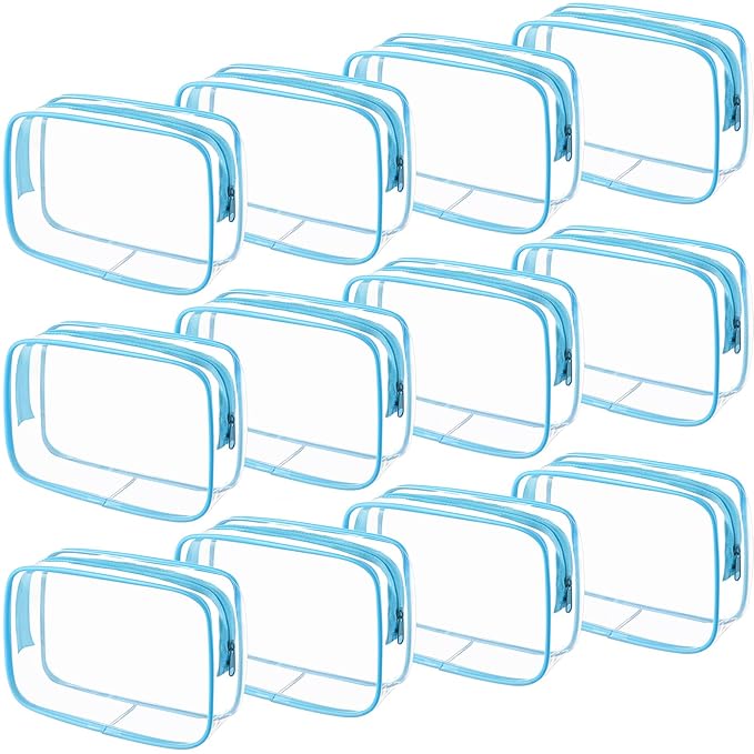Weewooday 12 Pieces Clear Makeup Bags Cosmetic Storage Bags PVC Zipper Pouches Travel Waterproof Makeup Plastic Case for Women Organizing Toiletries Traveling Bathroom(Medium,Blue)