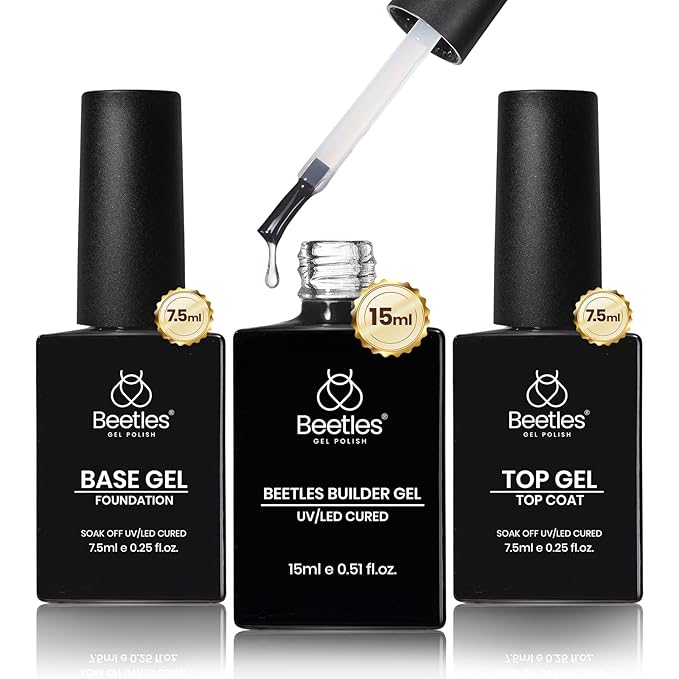 Beetles Builder Gel Set,3 Pcs 8 in 1 Nail Strengthening Apex Building Extension for Beginner DIY Salon at Home,Clear Builder Nail for Nails with Base and Top Coat Gel,UV & LED Lamp Needed