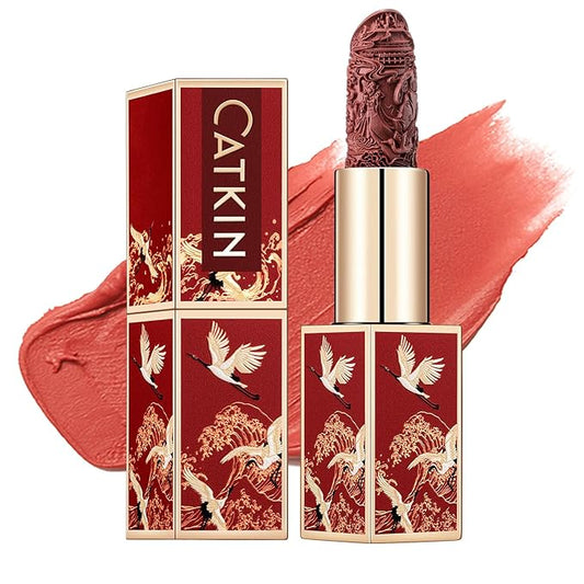 Catkin Rouge Matte Lipstick, Nude Waterproof Long Lasting Carving Satin Moisturizing Smooth Soft 0.13 Ounce-Chinese Style (CO137)