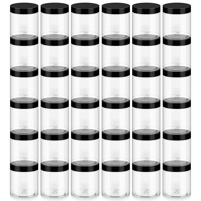 36 Pack 8oz Household Plastic Jars with Lids, BPA Free, Reusable, Refillable Transparent Cosmetic Containers for Bath Salts, Cosmetics, Powders, Beauty Product and Small Accessories, Black