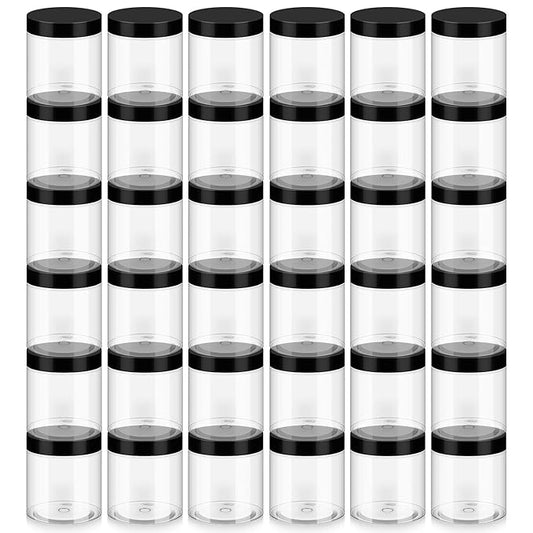 36 Pack 8oz Household Plastic Jars with Lids, BPA Free, Reusable, Refillable Transparent Cosmetic Containers for Bath Salts, Cosmetics, Powders, Beauty Product and Small Accessories, Black