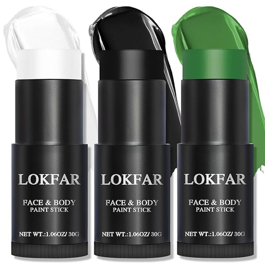 Black & Green & White Face Body Paint Stick, White Foundation Makeup, Football Baseball Eye Black Stick, Professional Halloween Face Makeup Kit for Zombie Clown Vampire Skeleton Witch Joker