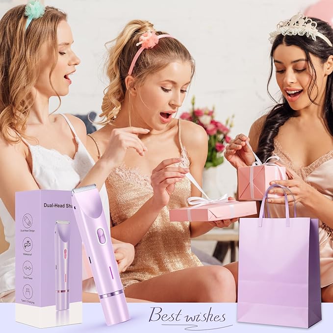 Bikini Trimmer for Women, Dermave Bikini Shaver, Dual Head Shaver Painless Hair Removal for Face, Body & Intimate Areas (Purple)