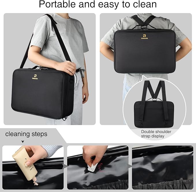 MONSTINA Rolling Makeup Train Case with Large Makeup Travel Train Case and 4 Portbale Cosmestic Bag,Makeup Case for Hairstylist,Makeup Artist Trolley Travel Makeup Case(Black)