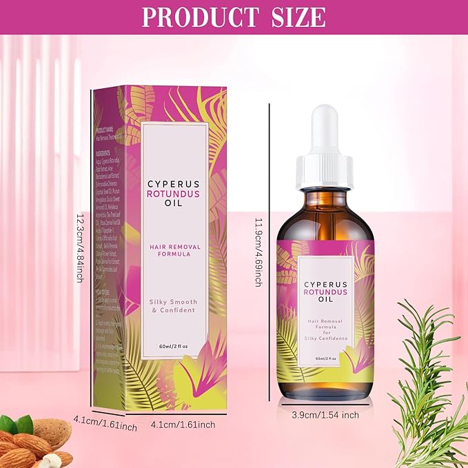 2Pcs Cyperus Rotundus Oil, 60ML Natural Cyperus Rotundus Oil for Hair Removal, Moisturizing & Soothing CyprusOil for Reducing Body Hair Growth, Hair Removal for All Skin Types