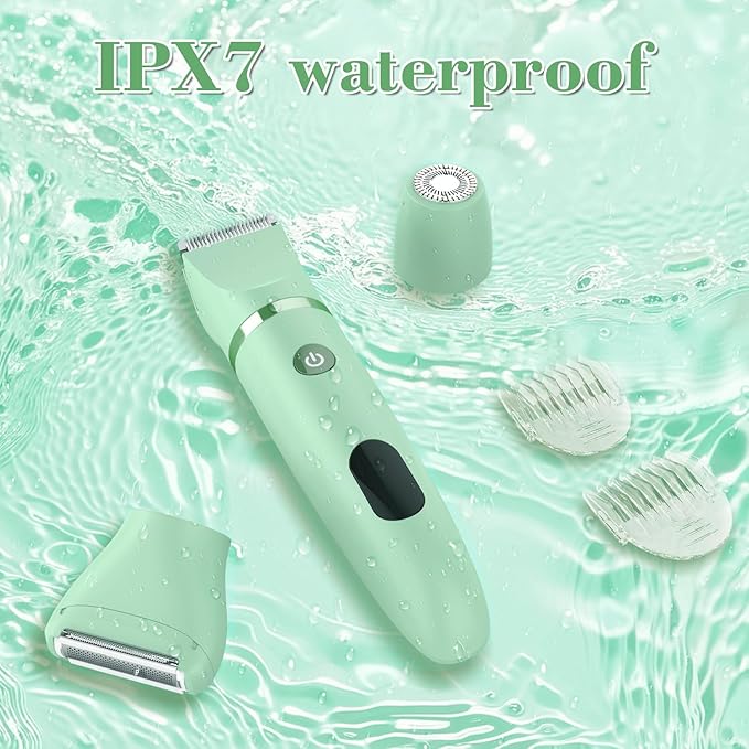 3-in-1 Electric Razor IPX7 Waterproof Bikini Trimmer Wet & Dry Use Painless Personal Trimmer Groomer for Ladies Face Body Legs Bikini Public Hairs Electric Lady Shaver with Replaceable Heads