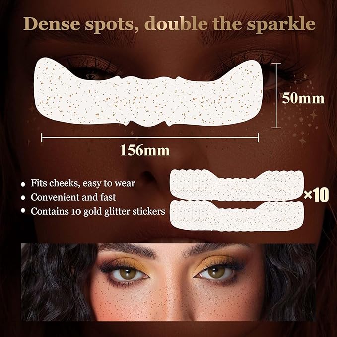 10 Pcs Glitter Freckles Face Tattoo, Face Glitter Makeup Patches, Waterproof Sparkle Freckles Tattoo Fairy Makeup Accessories For Women (Brown)