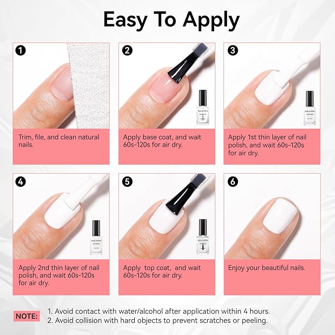 White Nail Polish French Nail Art | Quick Dry Regular Nail Polish | 9-Free Vegan Rich in Castor Oil | Classic Snowy Toe Fingernail Polish DIY at Home Gift for Girls Woman