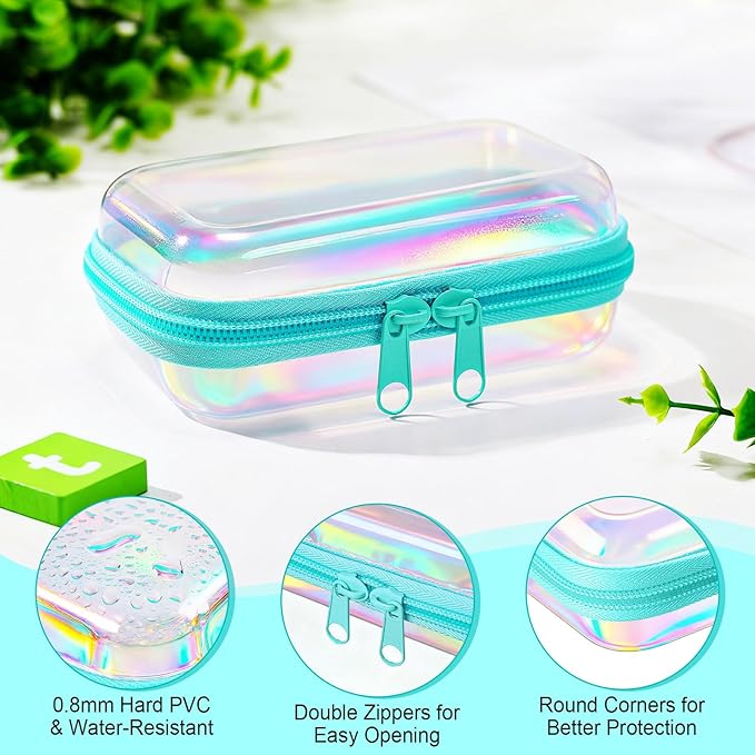 Sanwuta 6 Pcs Clear Hard Zipper Case Pencil Pouches Hard Plastic Zipper Pouches Makeup Bag Transparent Cases for Snacks Plastic Storage Organizer Box for Travel(Holographic,5 x 3 x 2 Inch)