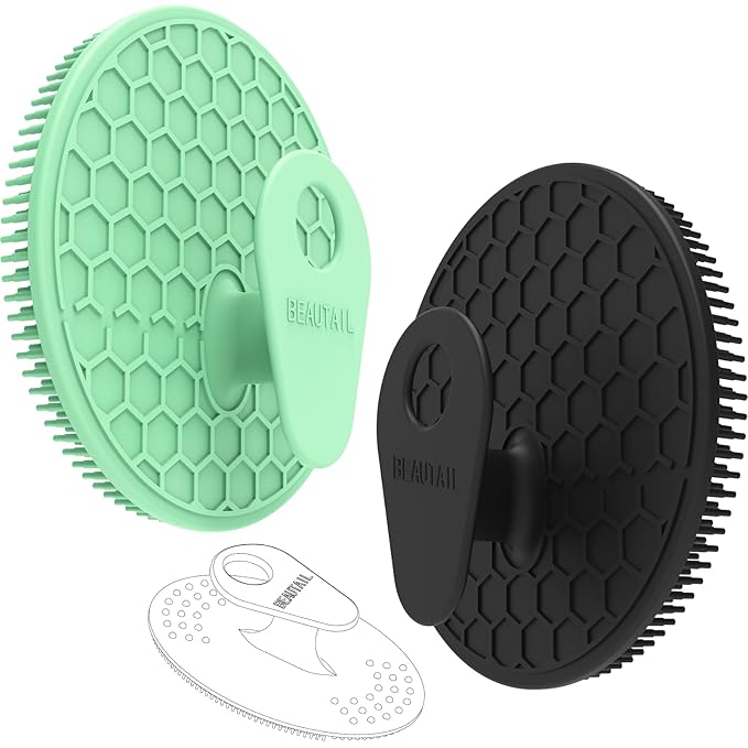 Silicone Body and Face Scrubber Set 3 Pack, BEAUTAIL Shower Bath Scrubber, Gentle Exfoliating Brush for Women Men Baby Sensitive Skin, More Hygienic Than Traditional Loofah, Long Lasting, Black+Green