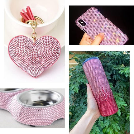 qiipii Dark Pink AB Resin Rhinestones w B7000 Glue for Bedazzling Crafting 2mm-6mm Flatback Jelly Stones Diamonds Gems Bedazzler Kit Charms for Nails Face Makeup Tumblers Bottles Crafts Shoes Clothes