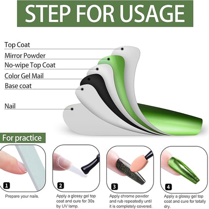 Artdone Chrome Nail Powder, Grass Green Iridescent Aurora Powder Metallic Mirror Effect Pigment Pearlescent Mermaid Pigment Pearl Glitter Dust Kit, Nail Art Decoration, Resin Craft