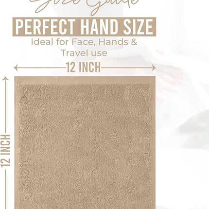 DAN RIVER 12 Pack Wash Cloths for Showering [12x12] - 100% Cotton Washcloths Premium Quality Flannel Face Cloths for Bathroom, Highly Absorbent and Soft Feel Wash Clothes, Tan