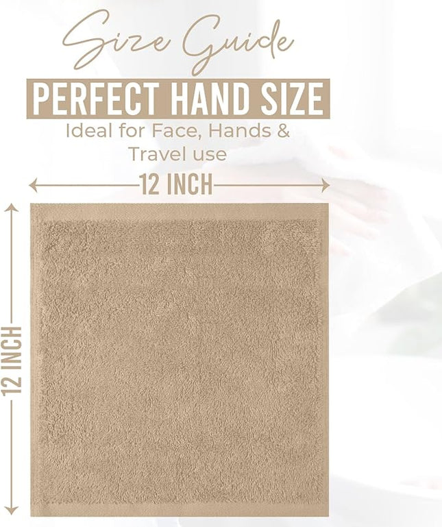 DAN RIVER 24 Pack Wash Cloths for Showering [12x12] - 100% Cotton Washcloths Premium Quality Flannel Face Cloths for Bathroom, Highly Absorbent and Soft Feel Wash Clothes, Tan
