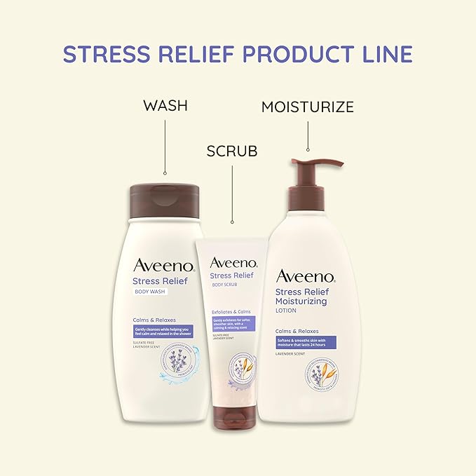 Aveeno Stress Relief Moisturizing Body Lotion with Lavender Scent, Natural Oatmeal to Calm & Relax, Non-Greasy Daily Stress Relief Lotion, 12 fl. oz