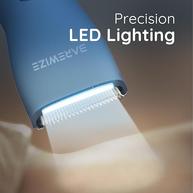 Body Hair & Pubic Hair Trimmer for Men & Women, Painless Electric Body & Bikini Shaver | Waterproof, Type-C Rechargeable, LED Light, Replaceable Blade, Manscape Personal Groomer (Azure)