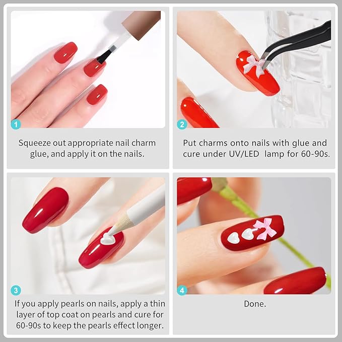 Artdone Nail Art Studs Kit, 12 grids 8 Colors 3D Charms and Pink Mix White Star Heart Moon Cute Nail Jewels for DIY Decoration