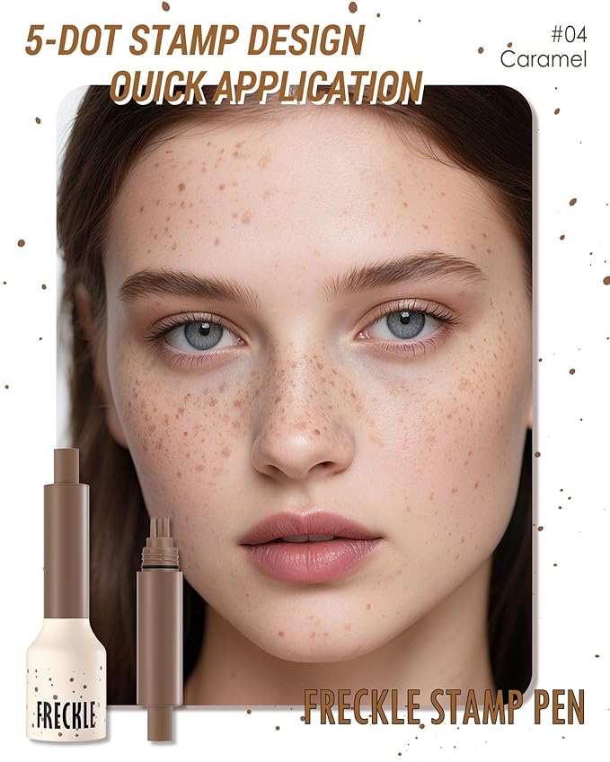 Freckle Stamp Cushion, Vivid Natural Faux Freckles Pen, Long Lasting Waterproof Quick Dry Lifelike Fake Freckle Stamp Pencil, Get Sun-kissed Stars Makeup in One Press, Makeup Gift for Women Girl-04
