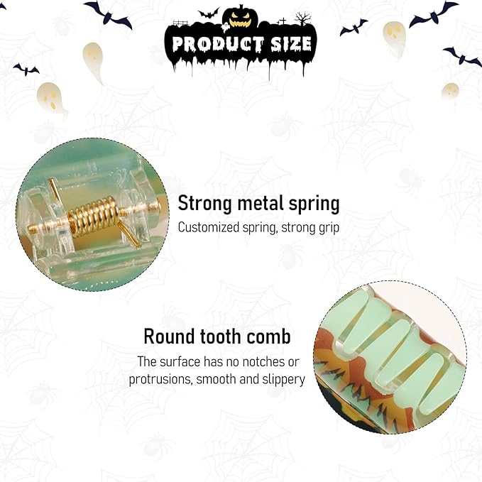 2 Pcs Halloween Hair Claw Clips Glow in the Dark Hair Clips Pumpkin Ghost Hair Claws Halloween Party Hair Claw Clips Cute Hair Accessories for Women's Thin or Thick Hairs (Luminous)