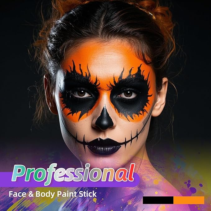 2Pcs Face Body Paint, Professional Paint for Halloween Cosplay Costume Party, Full-coverage Multi-Color Cream Makeup Body Paint for Adults Halloween Cosplay SFX Makeup Paint (Orange+Black)
