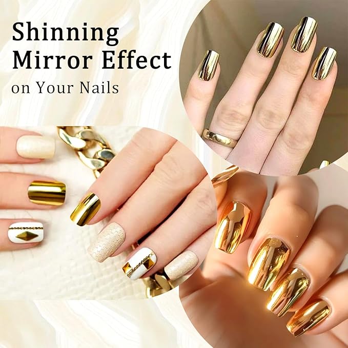 SIUSIO 18ml Mirror Nail Polish, Bright Colorful Metallic for Nail Art, Longlasting Mirror Effect Glue, Gorgeous Reflective Manicure Lacquers, 0.61 fl oz-Gold