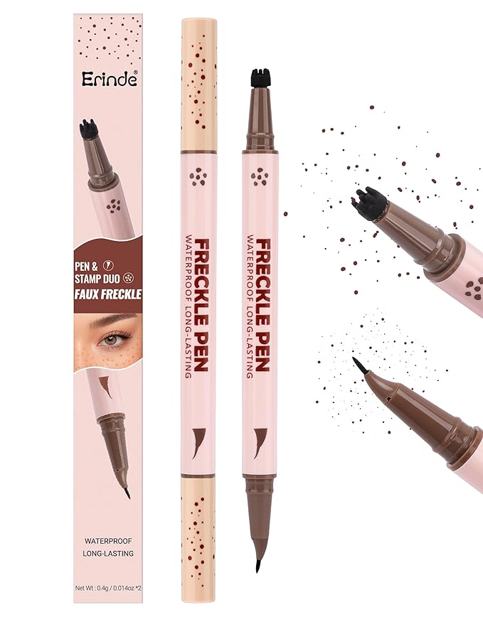 Erinde 2-In-1 Dual-Ended Freckle Pen & Freckle Stamp, Waterproof Freckles Makeup Kit with Precise Curved Tip for Natural, Lifelike Faux Freckles, Long-Lasting Quick Dry Smudge-Proof Fake Freck Pen, 03