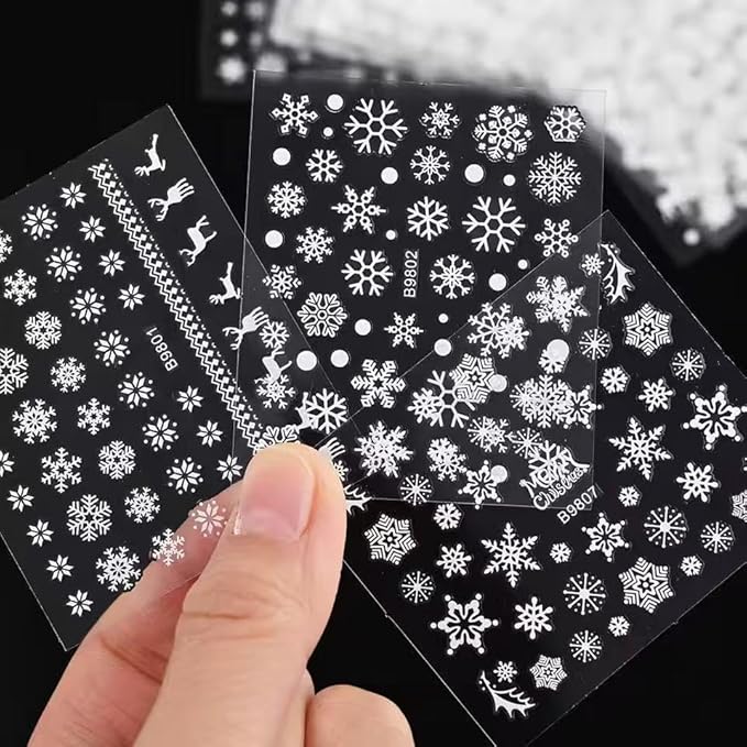 30 Sheet White Snowflakes Nail Art Stickers Christmas Snowflake Decals 3D Self-Adhesive Nail Art Supplies Charms for Nails Art Manicure Tips Decoration