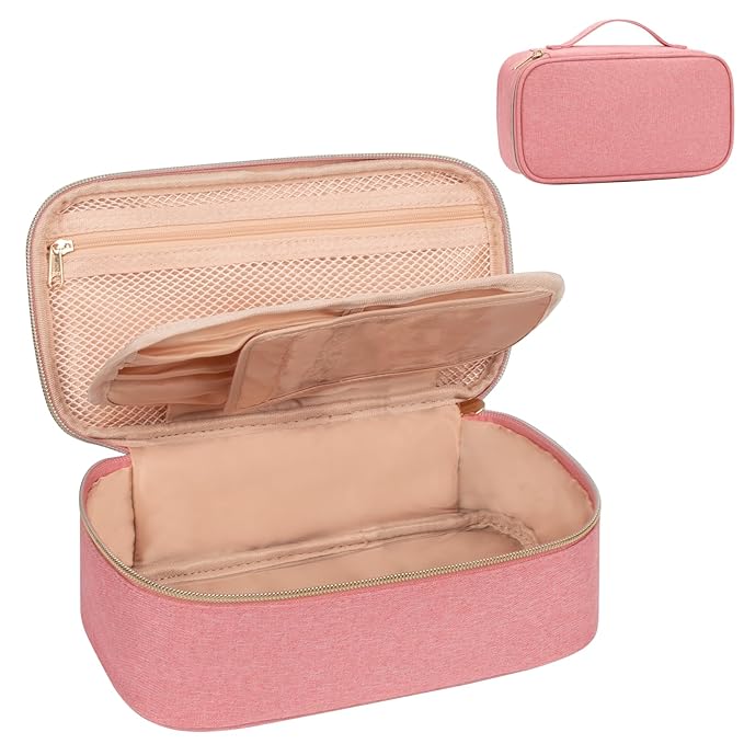 OCHEAL Small Cosmetic Bag,Portable Cute Travel Makeup Bag for Women and Girls Makeup Brush Organizer Cosmetics Pouch Bags-Pink