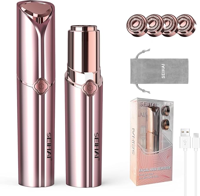 Facial Hair Removal for Women(Luxury), Hair Removal Device, Rechargeable Hair Remover/face shavers, Facial Hair Remover for Upper Lip, Chin, Included 4 x Replacement Heads